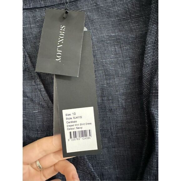 NWT Shona Joy Navy Woven Linen Wrap Dress, MiniLength Size 6 - Picture 7 of 15